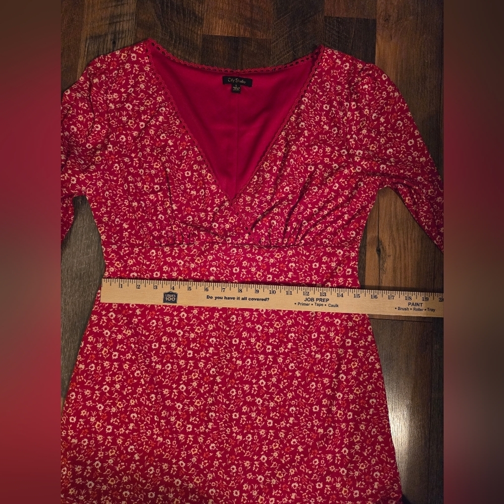 City Studio New Floral Red V-Neck Dress - Picture 8 of 9